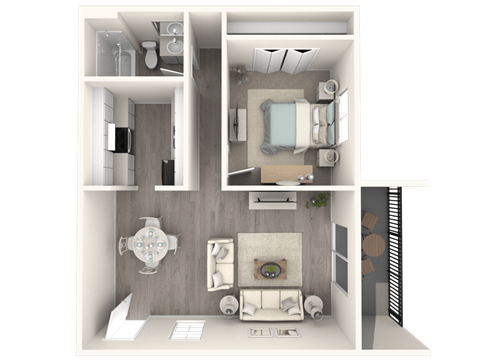 Floor plan for 1 bed, 1 bath, 670 sqft